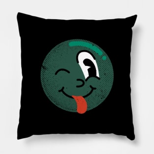 Winking tongue out emoji green Pillow
