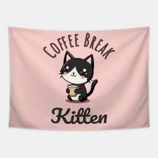 Coffee Break Kitten Tapestry