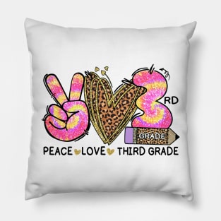 Peace Love Third Grade Funny Tie Dye Student Teacher Pillow