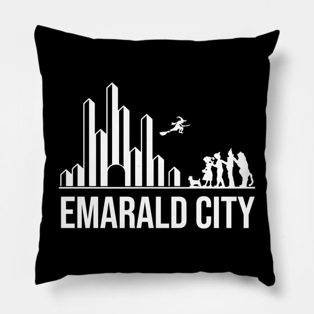 The Wizard of Oz Characters Emerald City Skyline Silouettes Pillow by alltheprints