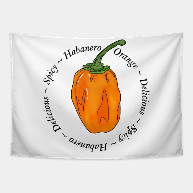 Habanero Orange Chili Pepper Tapestry by MojoCoffeeTime