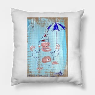 Umbrella Clown on Blue Pillow