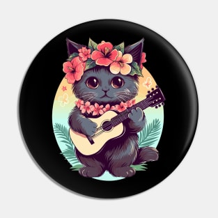 Hawaiian Guitar Music Concert Festival Funny Cat Hawaii Pin