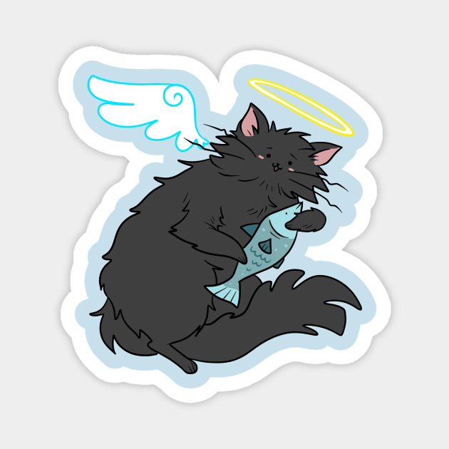 Fluffy Black Cat Angel Magnet by saradaboru