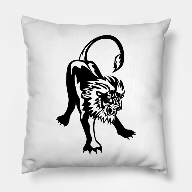 Angry Lion Crouching Retro Pillow by retrovectors