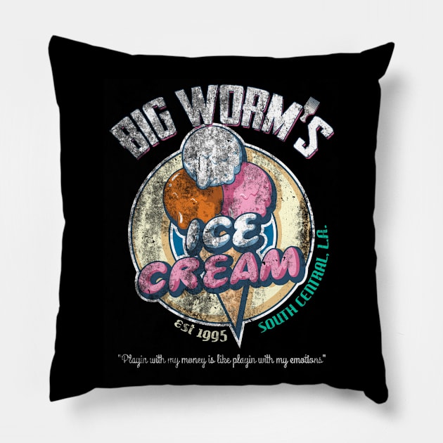 Big Worm's Ice Cream, distressed Pillow by MonkeyKing