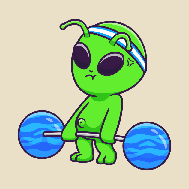 Cute Alien Lifting Planet Barbell Cartoon by Catalyst Labs