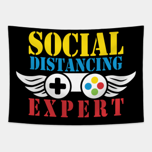 Social Distancing Expert Gaming Funny Vintage Video Gamer Gift Tapestry