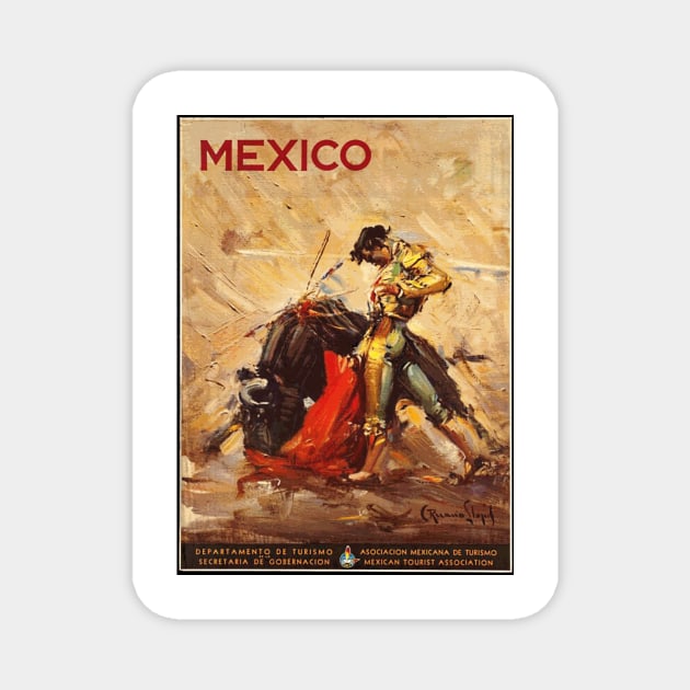 Matador and Bull - Vintage Mexico Travel Poster Design Magnet by Naves