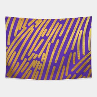 Deep Purple Gold colored abstract lines pattern Tapestry