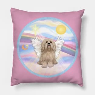 Lhasa Apso Angel in Heaven's Clouds Rainbow Bridge Art Pillow