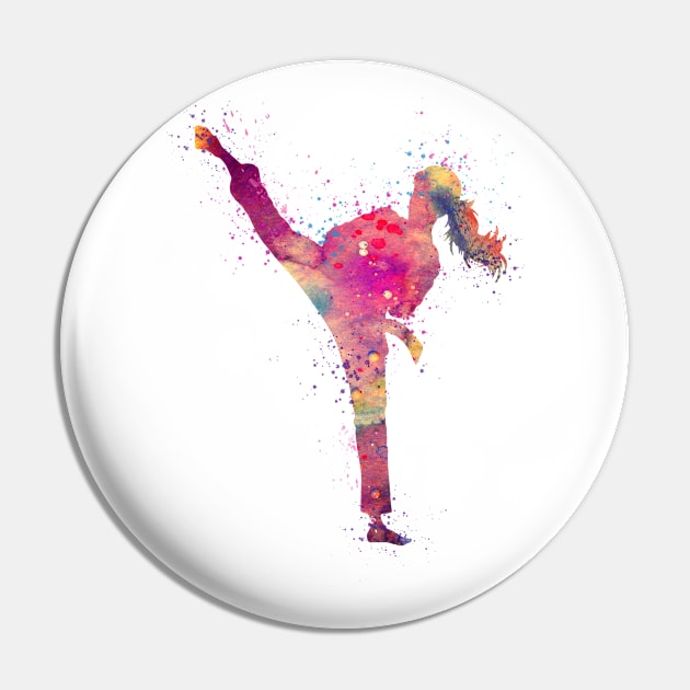 Karate Girl Kick Watercolor Martial Arts Gift Pin by LotusGifts