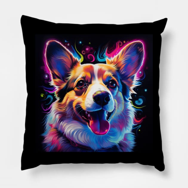 Neon Corgi Pillow by AtomicChonk