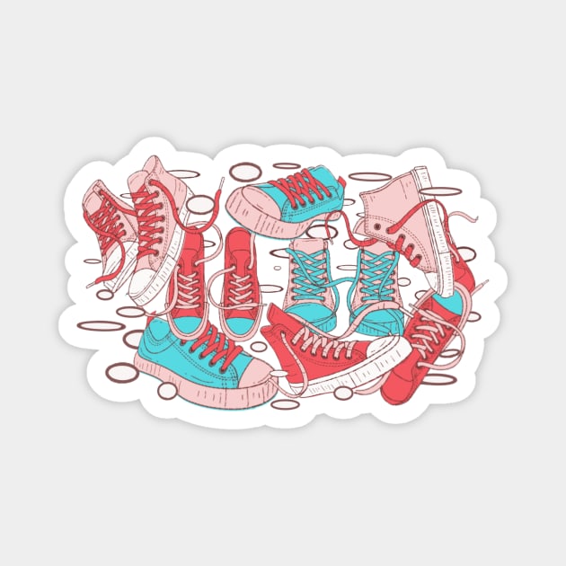 Red and blue vintage sneakers design Magnet by Donperion