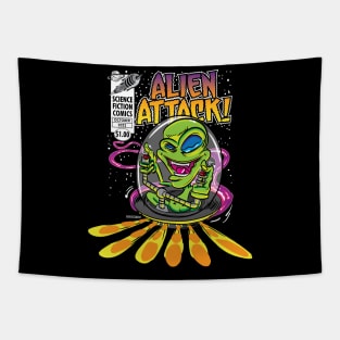 Alien Attack Science Fiction Comicbook Cover Tapestry