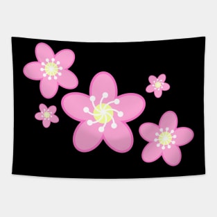 Sakura Cherry Blossom Flowers in Black Background Tapestry