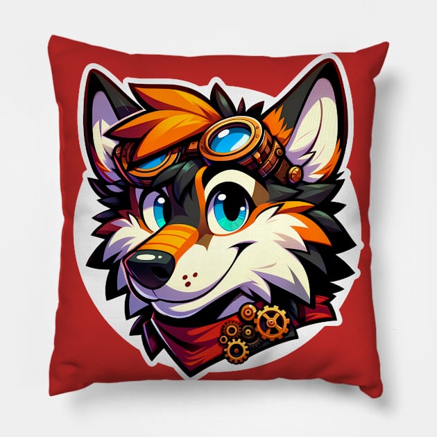 Steampunk Anthro Furry Wolf Art Pillow by Blue Bull Bazaar