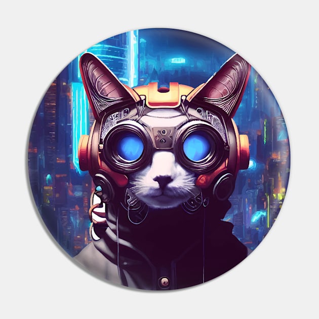 Cool Japanese Techno Cat In Japan Neon City Pin by star trek fanart and more