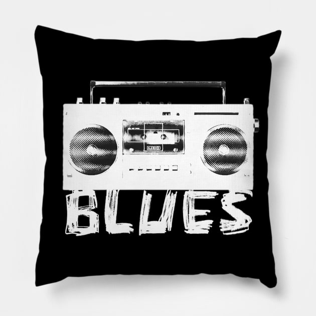 Blues Rock Radio for Blues Music fans, Blues band, blues musician Pillow by badlydrawnbabe