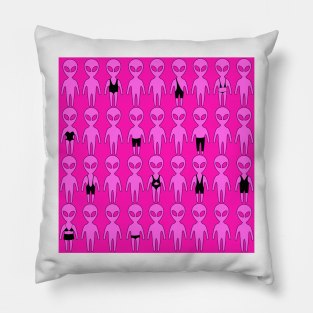 Small pink men from Mars . Extraterrestrials In bathing suites. Pillow