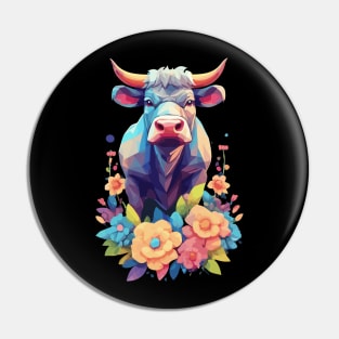 Bull with flowers Pin