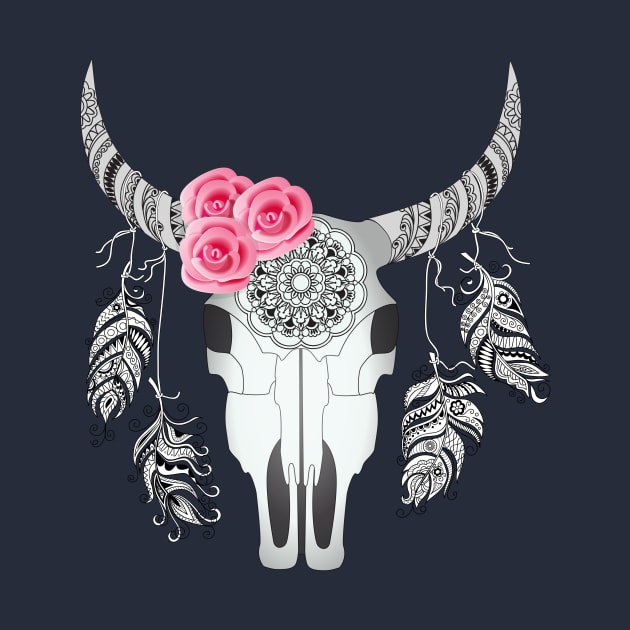 cow skull with roses by Alina