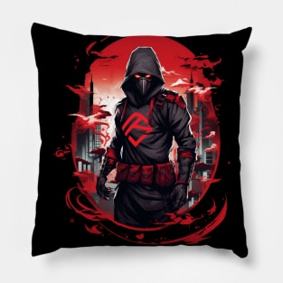 Red Gaming Ninja in the Futuristic World – Comic Pop Art Pillow