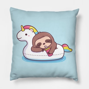 Cute Sloth Chilling On Unicorn Pool Float Pillow