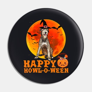 Funny Irish Wolfhound Dog Halloween Happy Howl-o-ween Pin