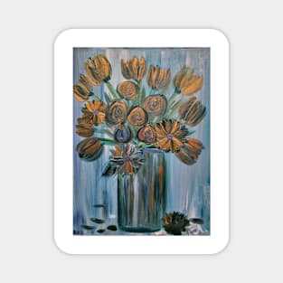 Some beautiful abstract mixed flowers rose's and tulips flowers in a glass vase Magnet