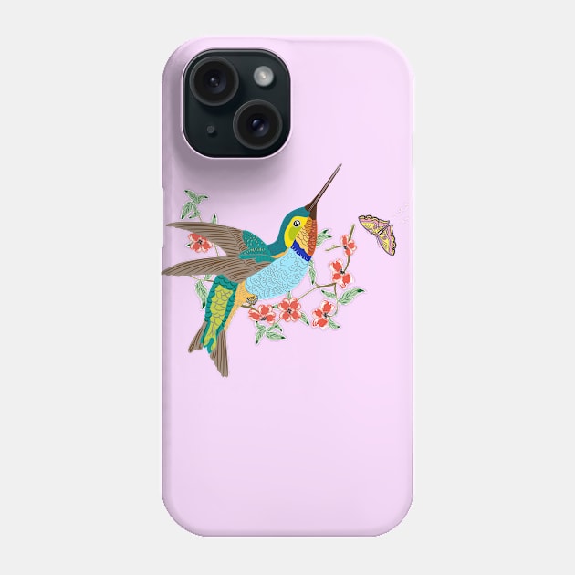 Lovely Flying Hummingbird Butterfly Flowers illustration Phone Case by LizzyizzyDesign