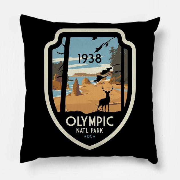 Washington Olympic National Park Retro Vintage Design Gift Pillow by Terrybogard97