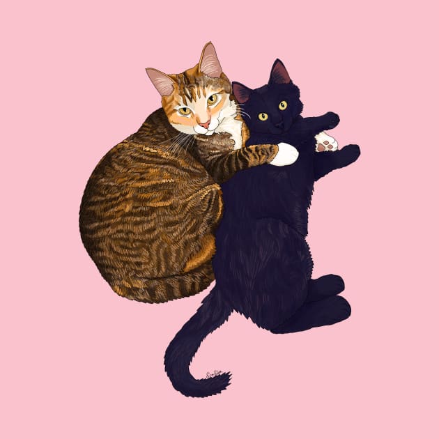 Momma Cat Love - Tabby Cat & Black Kitten by EcoElsa