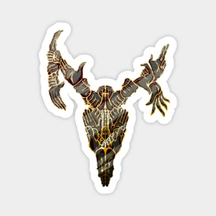 Psychedelic Deer Skull Made of Hands Black and Gold Metal Magnet