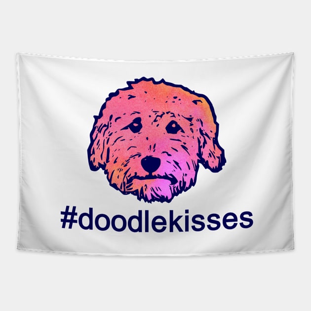 #doodlekisses #doodlelove - goldendoodles, labradoodles, aussiedoodles in pink watercolor and navy blue Tapestry by smooshfaceutd