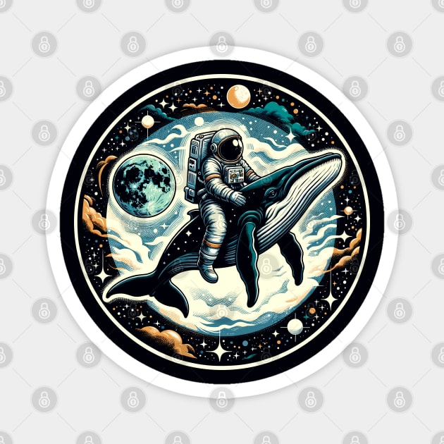 An astronaut riding a whale in outer space Magnet by Art_Boys