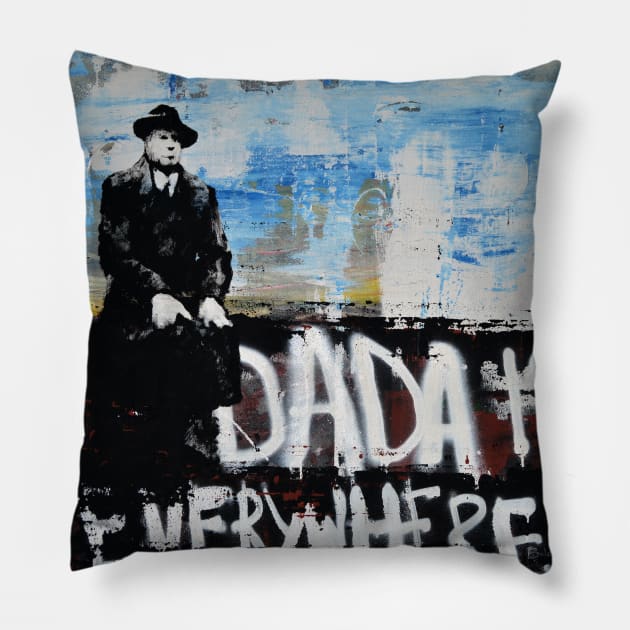 The Raven from cabaret Voltair Pillow by Dmitry_Buldakov