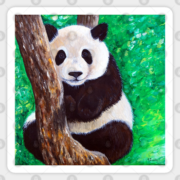 Panda In A Tree Painting Panda Sticker Teepublic