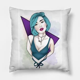 Bold Triangle Elegance: Blue-Haired Beauty Pillow