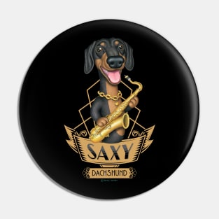 Cute Musical Doxie Dog with saxophone on Saxy Dachshund Dog Pin