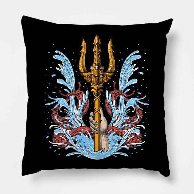 Greek Mythology God Poseidon Trident Pillow by underheaven