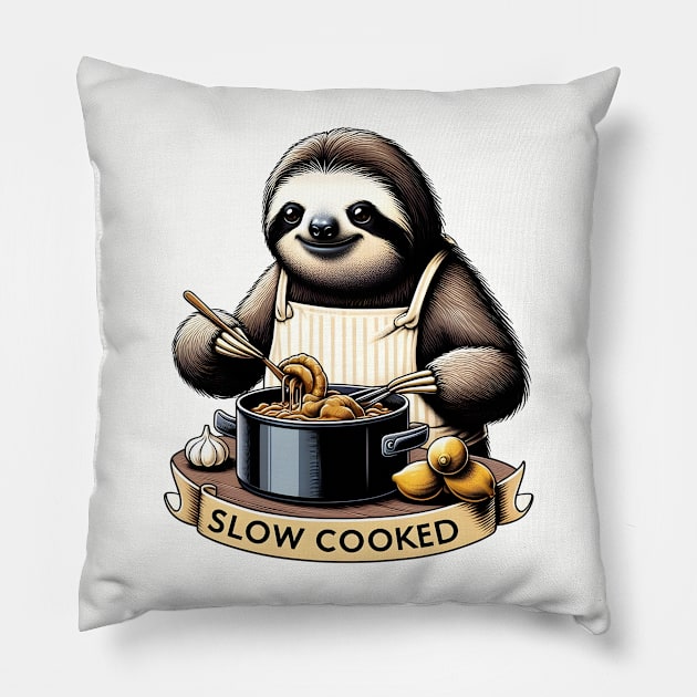 Slow cooked - sloth is a great chef Pillow by Ingridpd