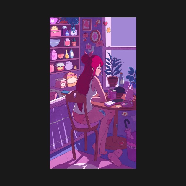 Lofi kitchen (night time) - Kitchen Artwork - T-Shirt | TeePublic