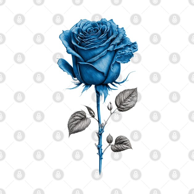 Blue Rose Drawing, Flower Drawing, Gift For Her by DivShot 