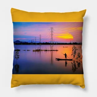 Lake fishing landscape Pillow