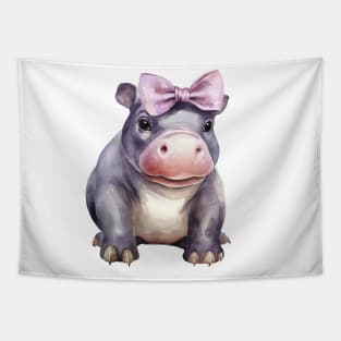 Hippopotamus Wearing Bow Tapestry