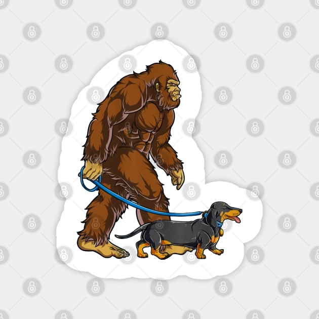 Funny Bigfoot Sasquatch Walking Dachshund Magnet by JameMalbie