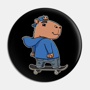 Capybara Skater Boy Skateboarding Pin