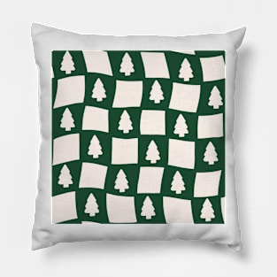 Christmas Tree Abstract Checker Board - Forest Green Pillow