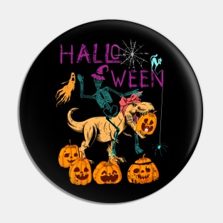 Halloween Skeleton Riding Dinosaur with Messy Bun Pin